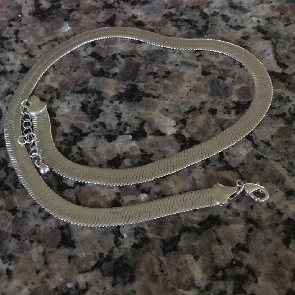 Silver necklace 1/4” wide.